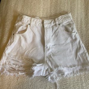 Rollas High Waisted White Distressed Shorts
